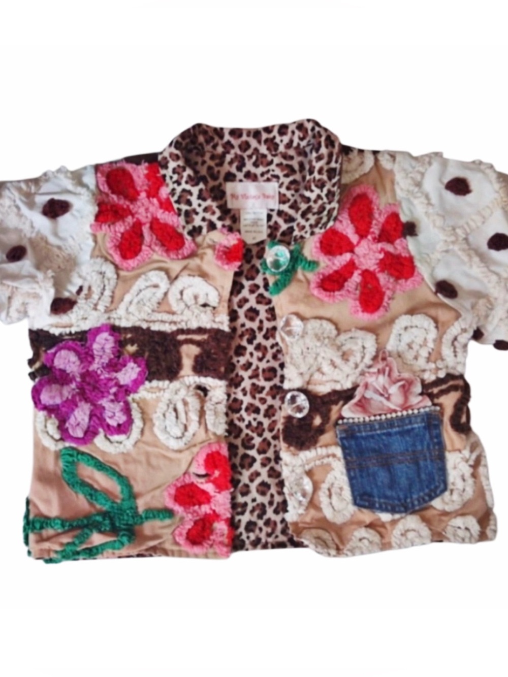 Vintage Cotton Chenile Floral Patchwork Girls Jacket Sz 4T